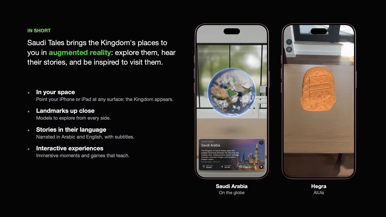 In short: the Kingdom in your space, landmarks up close, stories in their language, interactive experiences